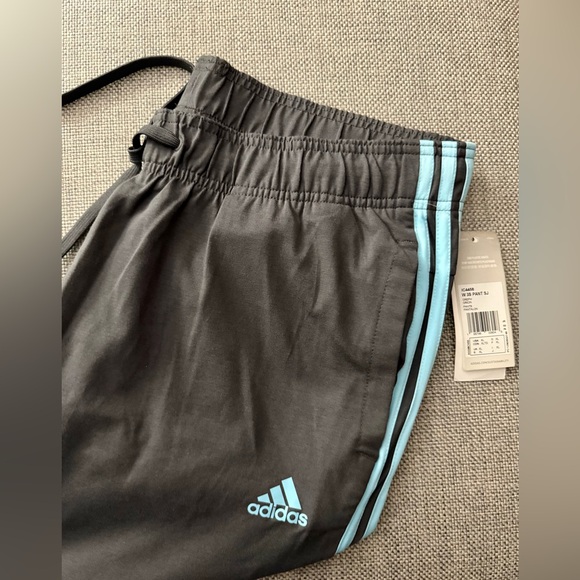 ADIDAS TRACK JOGGERS GREY WITH TURQUOISE TRIPLE STRIPE - Picture 2 of 15